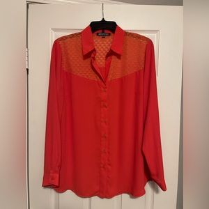 Coral long sleeve blouse with geometric design
